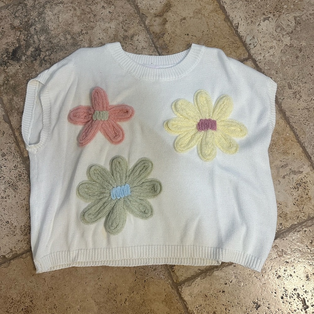 Pink Lily Floral Knit Sweater Vest